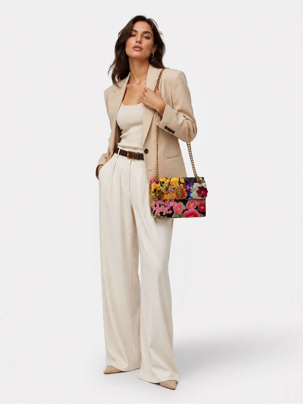 Kurt Geiger Multicolor Floral Chain Shoulder Bag